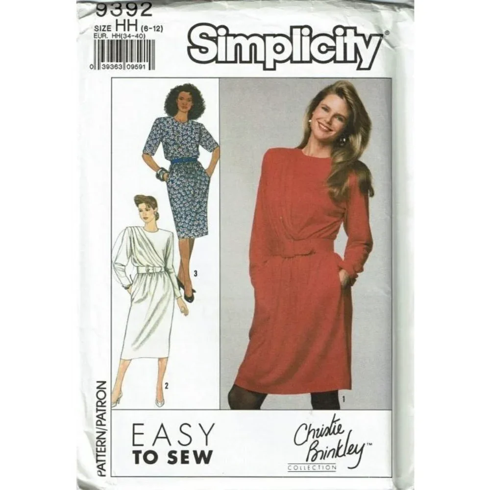 Simplicity Sewing Pattern 9392 Dress Christie Brinkley Misses Size 6-12